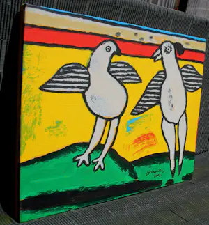 Corneille - Zeefdruk op doek: 2 vogels - 2002 (oplage slechts 75 stuks!) kopen? Bied vanaf 225!