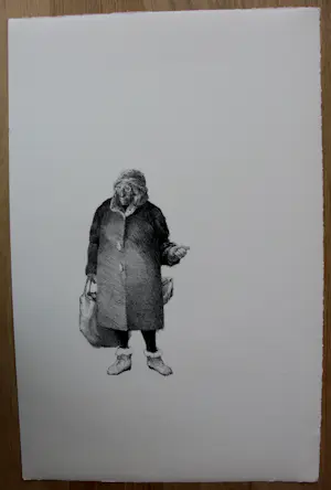 Peter Vos - Litho: Oude vrouw met boodschappentas kopen? Bied vanaf 75!