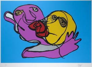 Karel Appel - Zeefdruk, Blue Kiss - Ingelijst (Groot) kopen? Bied vanaf 1!