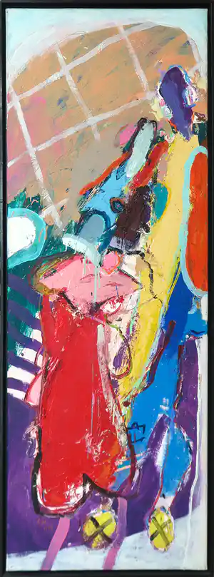 Martin van Dijk - Olieverf en acryl op doek, Domfront - Ingelijst (Zeer groot) verkocht voor € 350!