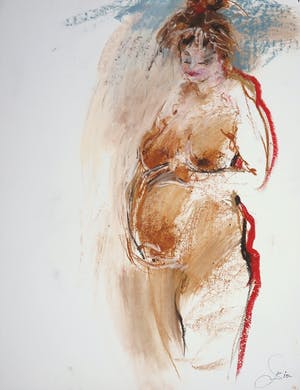 Franscz Witte - Olieverf en krijt op papier, Zonder titel kopen? Bied vanaf 1!