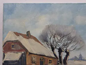 Jan Kelderman - Wintergezicht. Boerderij en roeiboot. kopen? Bied vanaf 20!