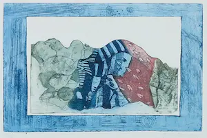 Karin Campfens - Ets, Zonder titel (Figuren liggend onder een deken) kopen? Bied vanaf 35!