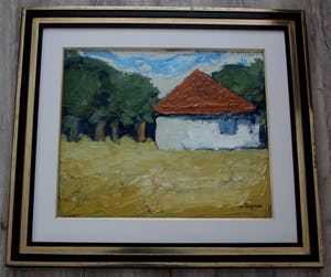 Hans van Ieperen - Schilderij, olieverf op doek: Wit huis met oranje dak kopen? Bied vanaf 375!