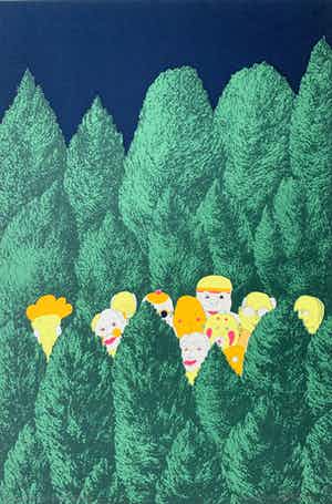 Geert Mols - kleurenzeefdruk - 'Wie zoekt den Dollen Dries' - 1973 verkocht voor € 70!