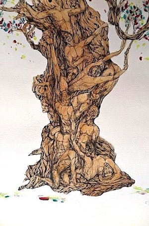 Niet of onleesbaar gesigneerd - Bloeiende Mensenboom (groot intrigerend werk) kopen? Bied vanaf 10!