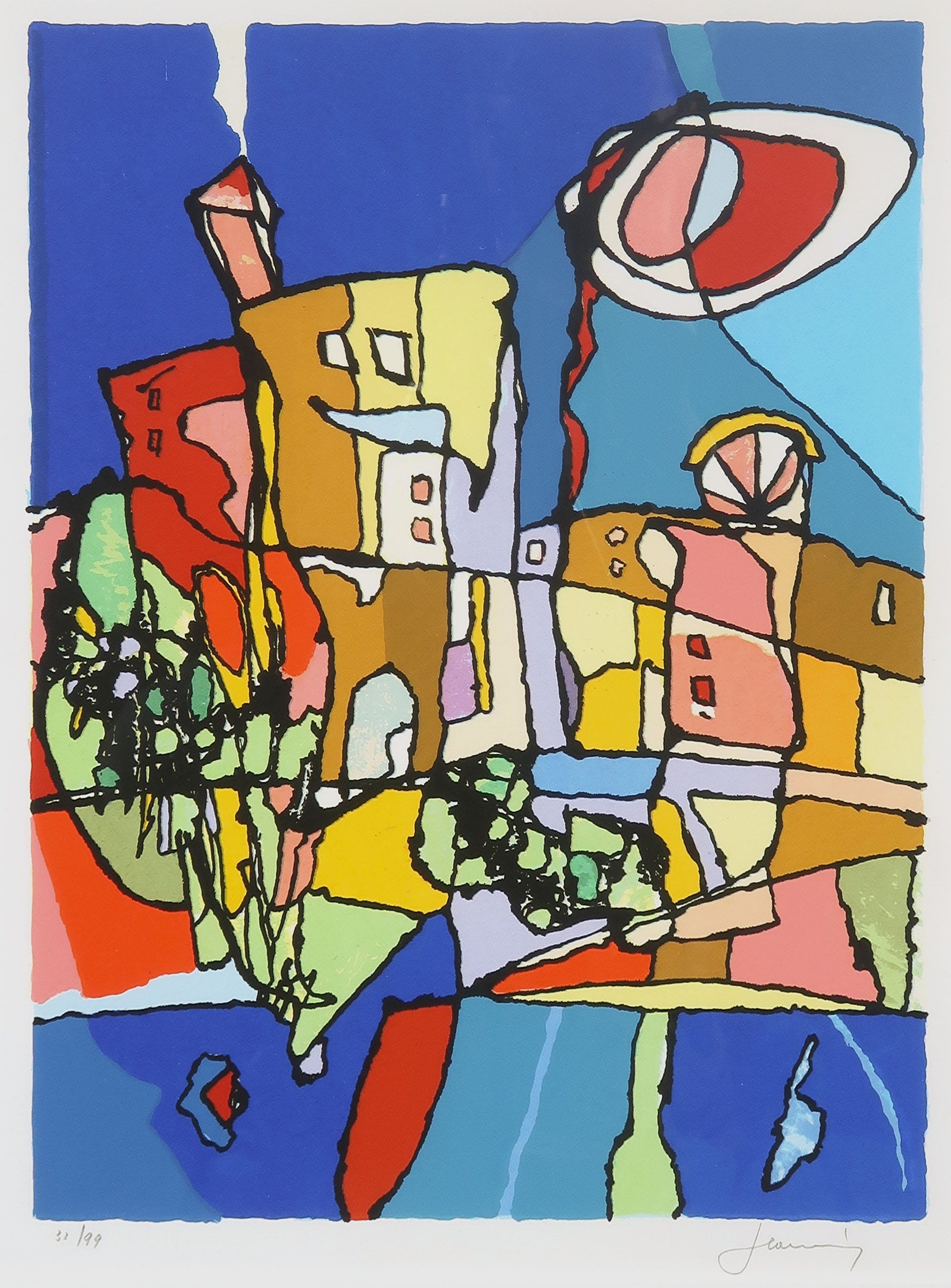 Niet of onleesbaar gesigneerd - Zeefdruk, Fantasie stad I - Ingelijst kopen? Bied vanaf 1!