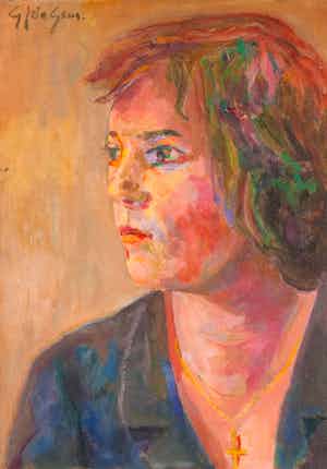 Gerrit Jan de Geus - Meisje met kruisje - 1965 - olieverf op hardboard verkocht voor € 20!