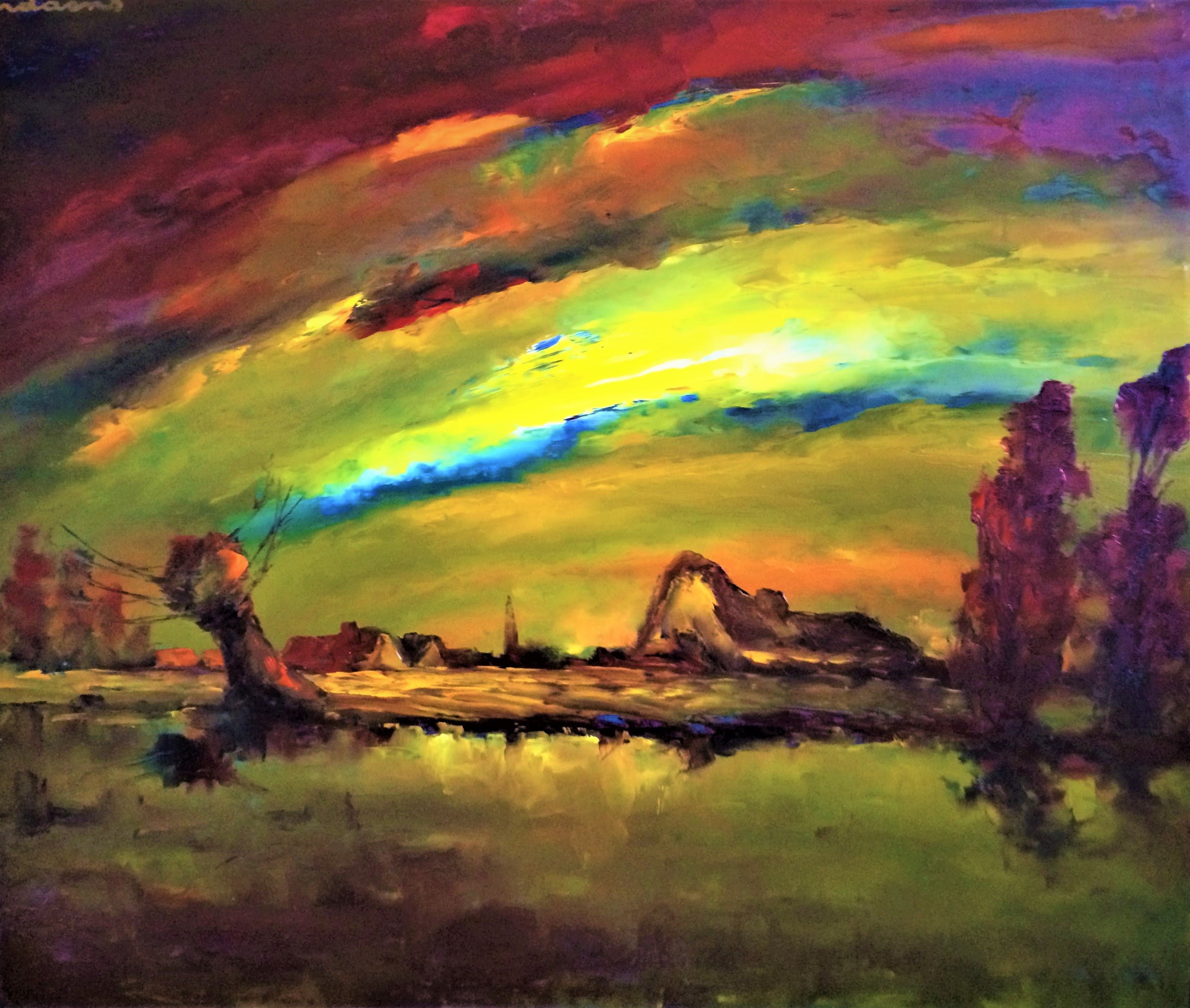 Leo Jordaens - Groot expressief kleurrijk landschap kopen? Bied vanaf 275!