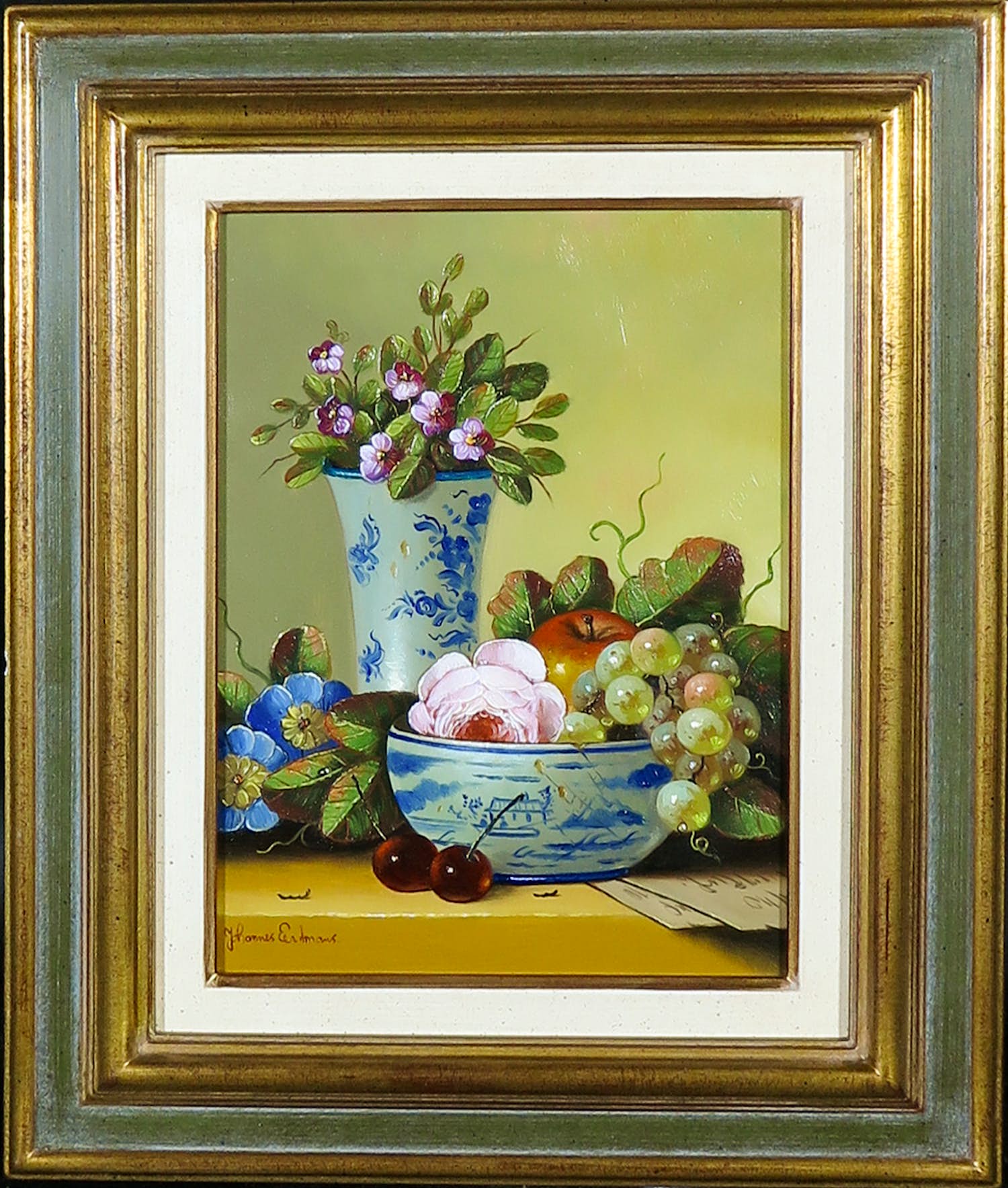 Johannes Eerdmans - Olieverf op paneel, Stilleven met fruit en bloemen kopen? Bied vanaf 300!