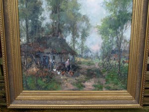 Theodorus van Oorschot - Olieverf op doek , Boerin met kippen – ingelijst – 98 x 78 cm kopen? Bied vanaf 1!