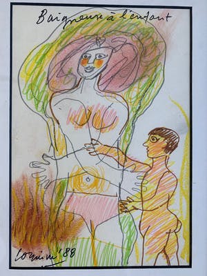 Corneille - Baigneuse à l'enfant - 1988 - Pastel op papier kopen? Bied vanaf 1600!