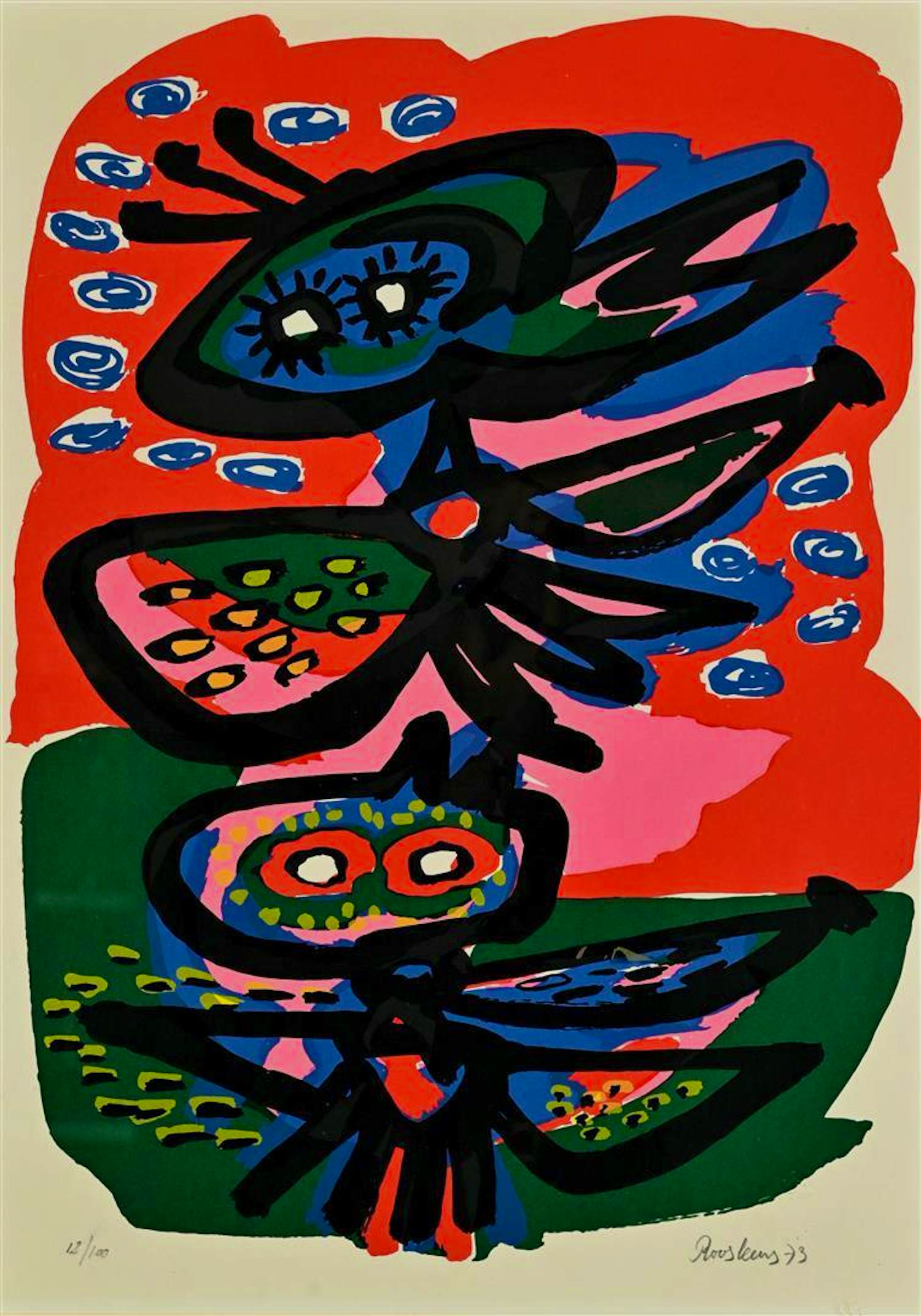 Anton Rooskens - Ingelijste litho: 'Abstract' - 1973 verkocht voor € 399!