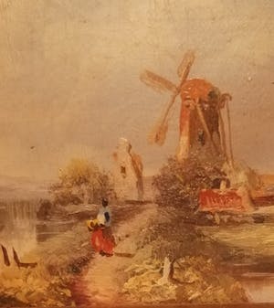 Niet of onleesbaar gesigneerd - Hollandse School 19e eeuw - Landschap met molen - met monogram kopen? Bied vanaf 10!