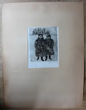 Buy Jeanne Bieruma Oosting - Ets: 'twee russen op het rode plein' unieke gesigneerde ets!!!! - 1970? Bid from 250!