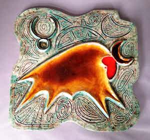 Faience- en Tegelfabriek Westraven - wandtegel, grofbakkende klei met afbeelding van een stier verkocht voor € 29!