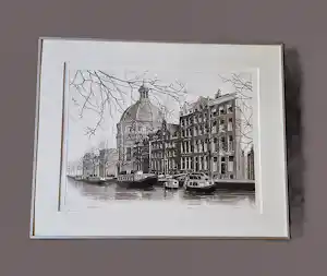 Wim Bettenhausen - prachtige Ets Amsterdam Singel Koepelkerk - gelimt oplage - in alu lijst vendu pour 80€ !
