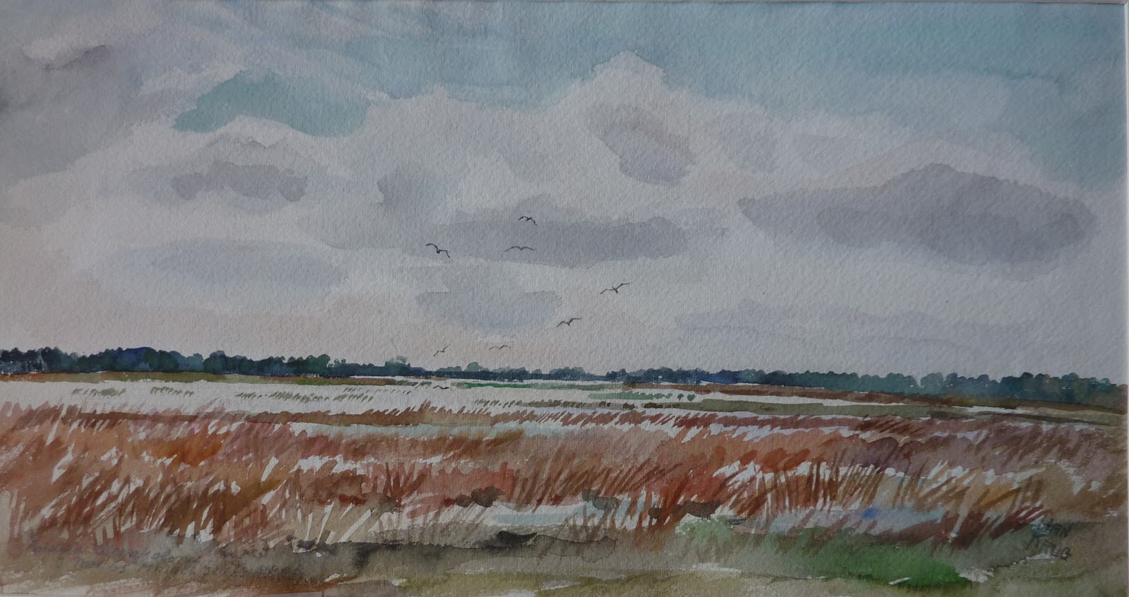 Han Krug - Grote aquarel Middelbeers Brabant 1965 verkocht voor € 50!