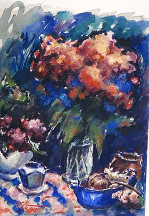 Piet Snoeren - Aquarel op papier, Blauwe schaal (Groot) verkocht voor € 35!