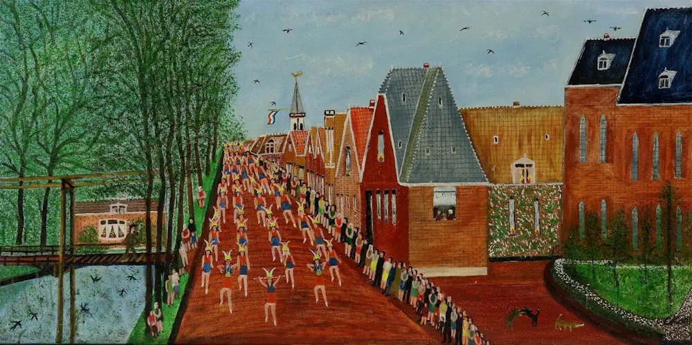 Cornelis Kaay - Ingelijste olieverf op doek: 'Optocht in Niedorp' kaufen? Bieten Sie von 1495!