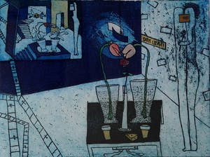 Michel van Overbeeke - Communicatie I - ets/aquatint - ingelijst kopen? Bied vanaf 89!