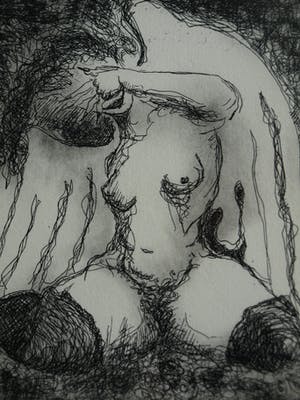 Sandra Hilhorst - Ingelijste ets , “Naakte Engel” – Loodskado 1995 kopen? Bied vanaf 35!