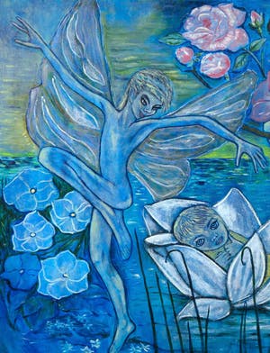 Kiss Riemvis - Olieverf op doek, z.t. Elfendans droomvlucht kopen? Bied vanaf 10!