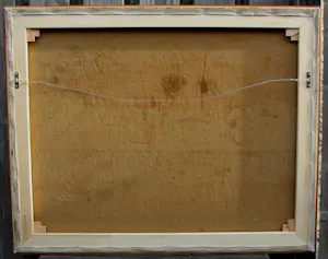 Dirk Breed - Ingelijste olieverf op doek: Noord-Hollands landschap met huizen langs een dijk kopen? Bied vanaf 1500!