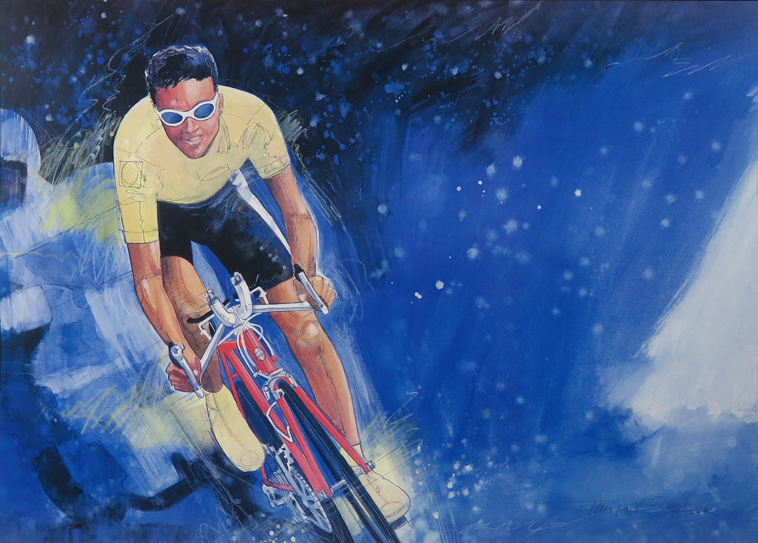 Jim Van Overbeek - Zeefdruk, Wielrenner - Ingelijst (Groot) Verkocht ...