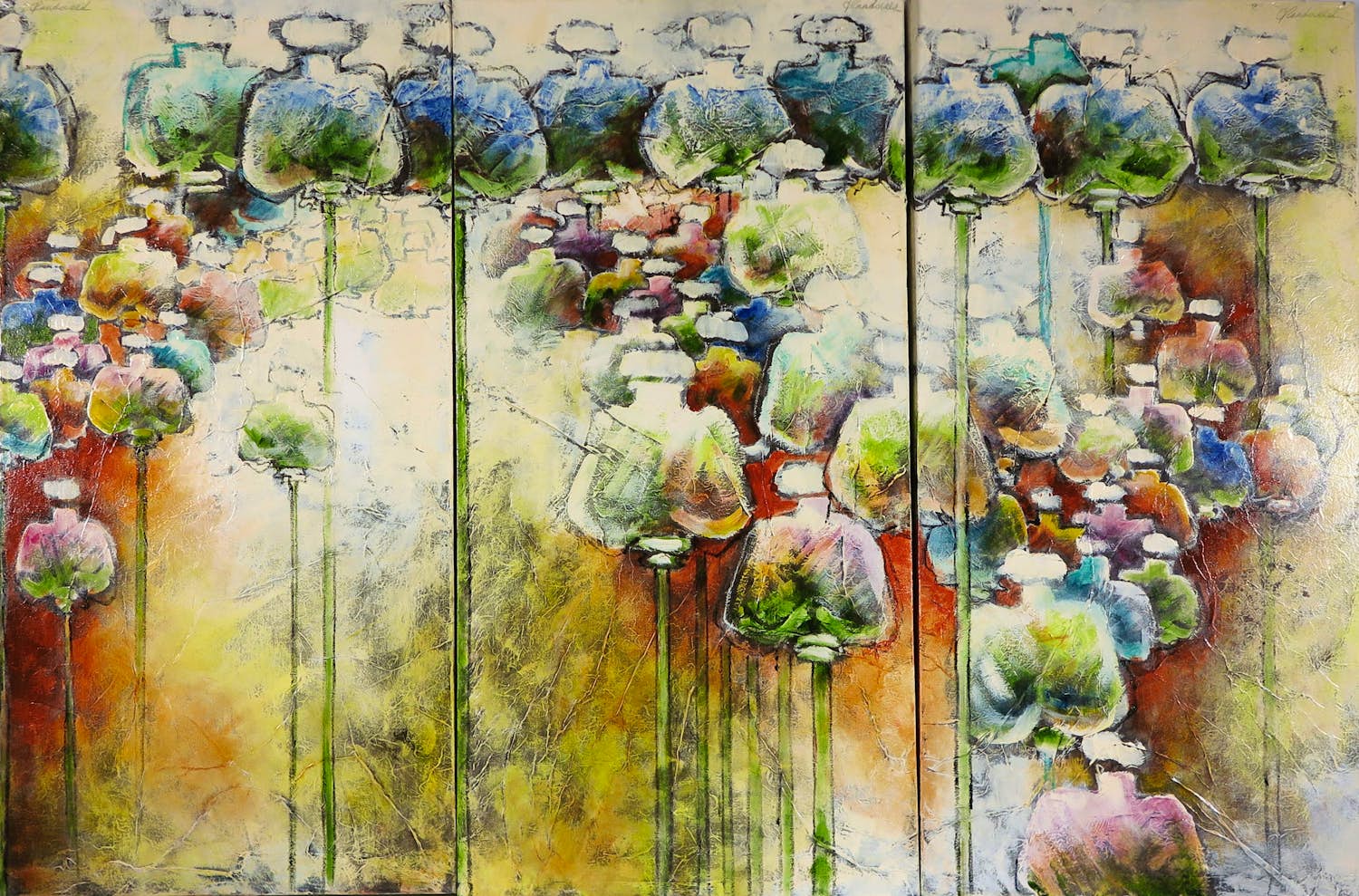 Carla Raadsveld - Drieluik, Acryl op doek, Bloemen kopen? Bied vanaf 200!