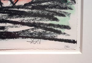 Andre van der Vossen - Landschap met boerderijen, tekening (netjes ingelijst) kopen? Bied vanaf 50!