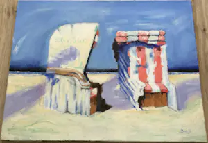 Bram Vegt - strandstoelen Egmond | olieverf op doek - Bergense School kopen? Bied vanaf 49!