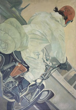 Jurjen de Haan - Olieverf op doek, Engelse motorrijder - Ingelijst (Groot) kopen? Bied vanaf 1!