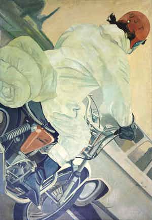 Jurjen de Haan - Olieverf op doek, Engelse motorrijder - Ingelijst (Groot) verkocht voor € 1!