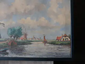 Niet of onleesbaar gesigneerd - Schilderij, Landschap met molens. kopen? Bied vanaf 1!