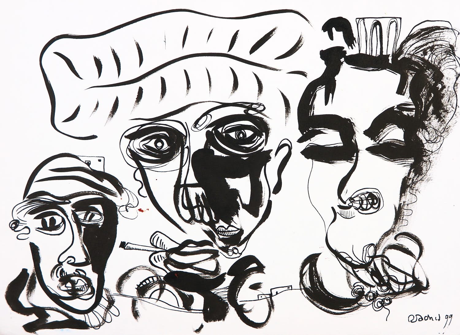 Rachid Ben Ali - Inkttekening, Zonder titel kopen? Bied vanaf 1!