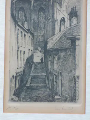 Eugene Lucker - Noordelijke Kerktrappen Nijmegen - Ets kopen? Bied vanaf 125!