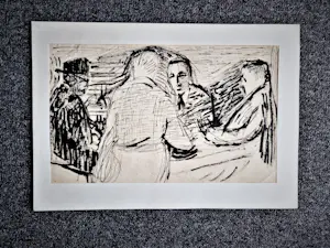 Charles J. Kemper - Grote inkt-tekening "Klaverjassen in het Cafe" met atelier stempel kopen? Bied vanaf 27!