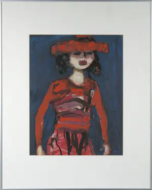 AcheterHelen Sieger - Gouache, Vrouw in rood - Ingelijst? Enchérissez de 100!