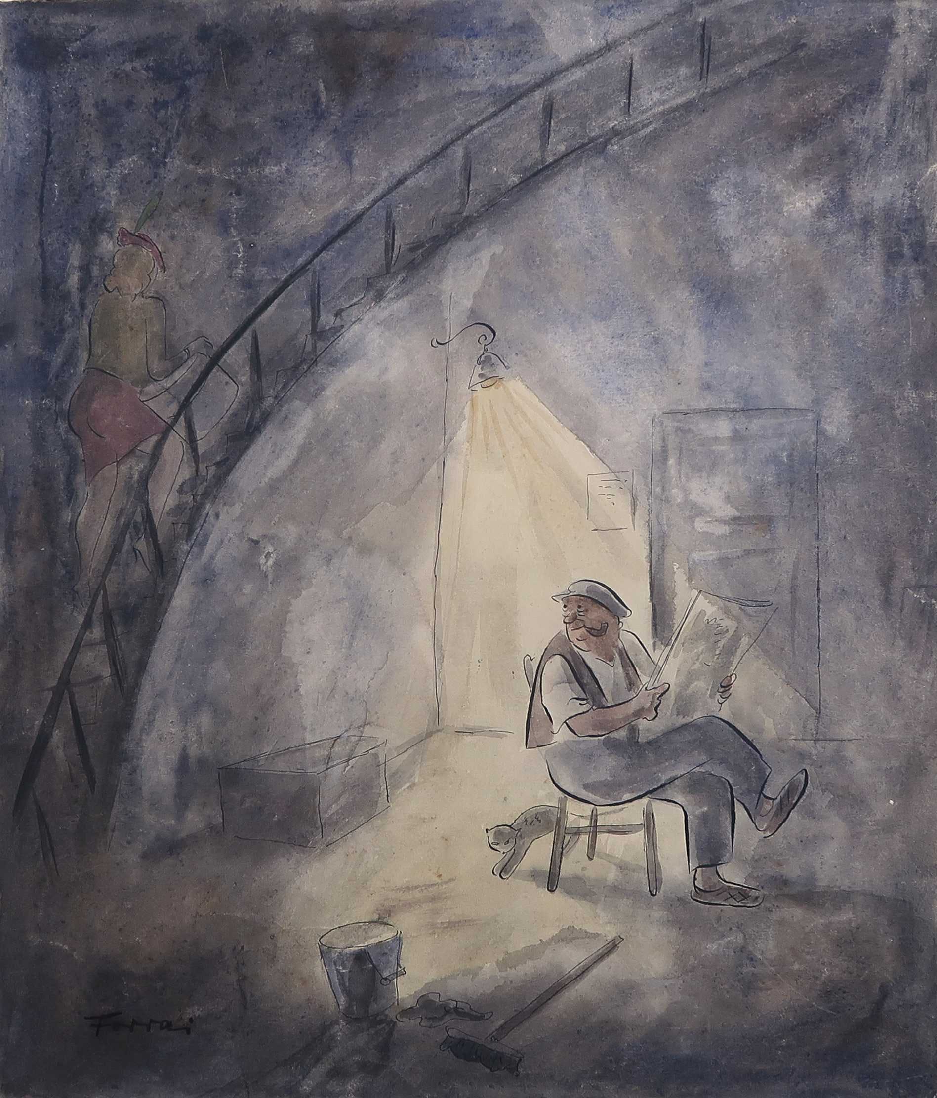 Zoltan Forrai - Aquarel, Z.T. Interieur verkocht voor € 80!