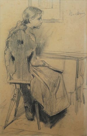 Nicolaas van der Waay - Houtskool op papier - "Zittende jonge vrouw" kopen? Bied vanaf 270!