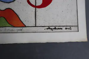 Hannes Postma - Grote handgekleurde reliëf Ets - 1966 - E.A. exemplaar "twee armlengten" kopen? Bied vanaf 58!