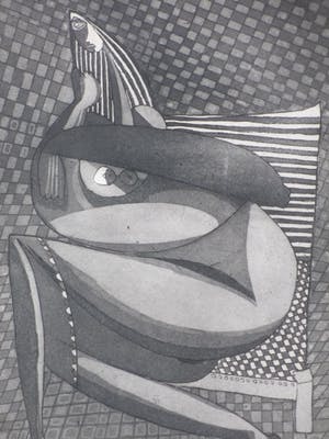 Theo Beerendonk - Kubistisch naakt in stoel - Ets kopen? Bied vanaf 40!