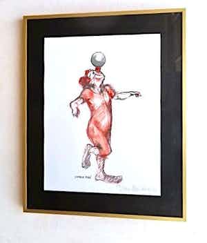 Kees Verkade - Clown met bal - Mooi ingelijst verkocht voor € 49!