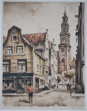 Roger Hebbelinck - Amsterdam met de Westertoren - ets/aquatint oplage 100 kopen? Bied vanaf 50!
