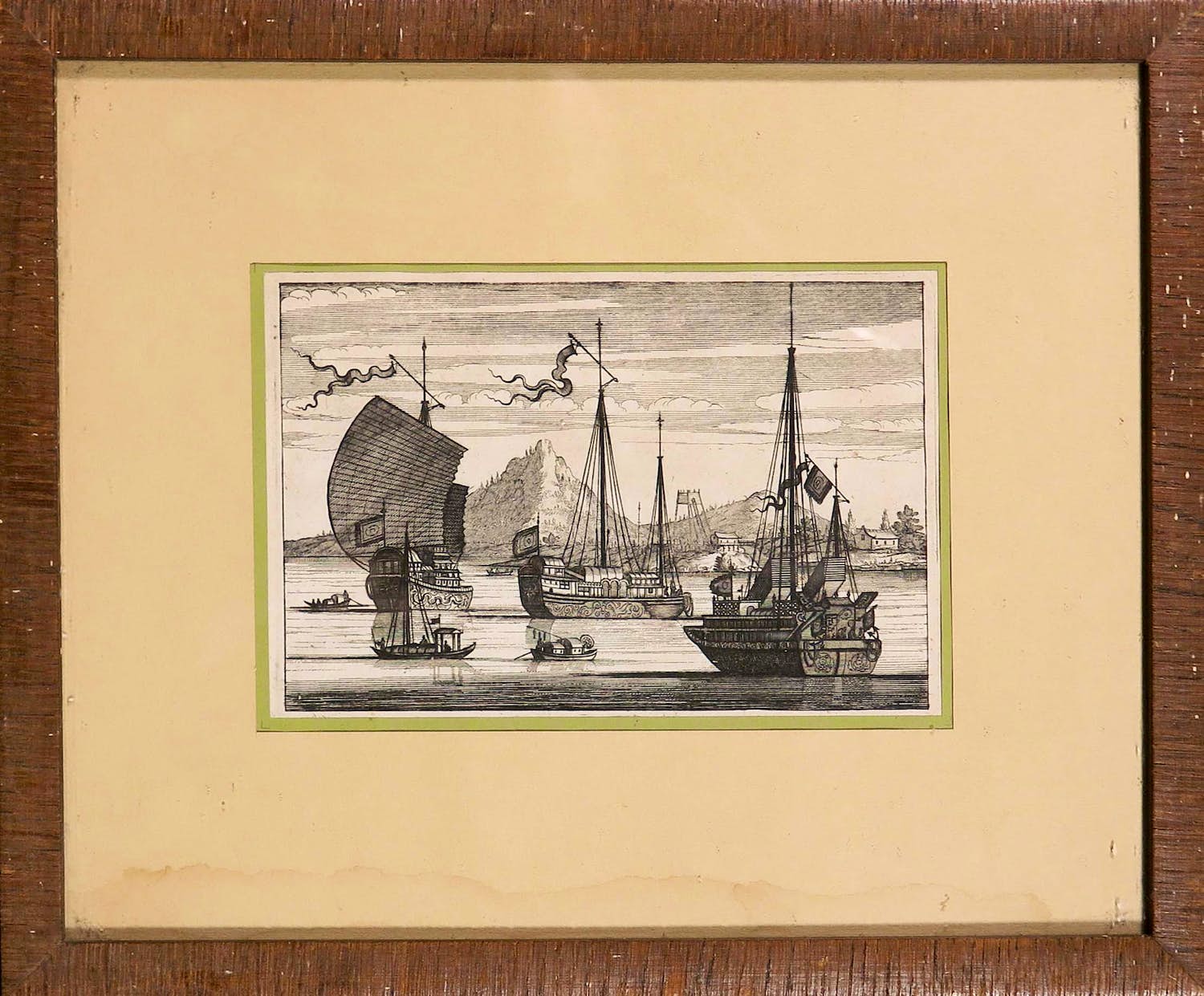 Niet of onleesbaar gesigneerd - Ets, Drie schepen - Ingelijst kopen? Bied vanaf 1!