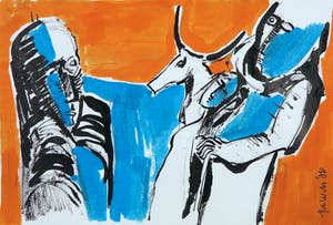 Joe Wols - Lot van vier tekeningen met gemengde techniek, Figuren kopen? Bied vanaf 1!