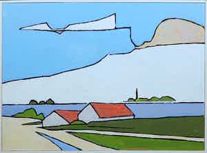 Paul Overhaus - Acryl op hardboard, Noord-Holland 2 - Ingelijst verkocht voor € 70!