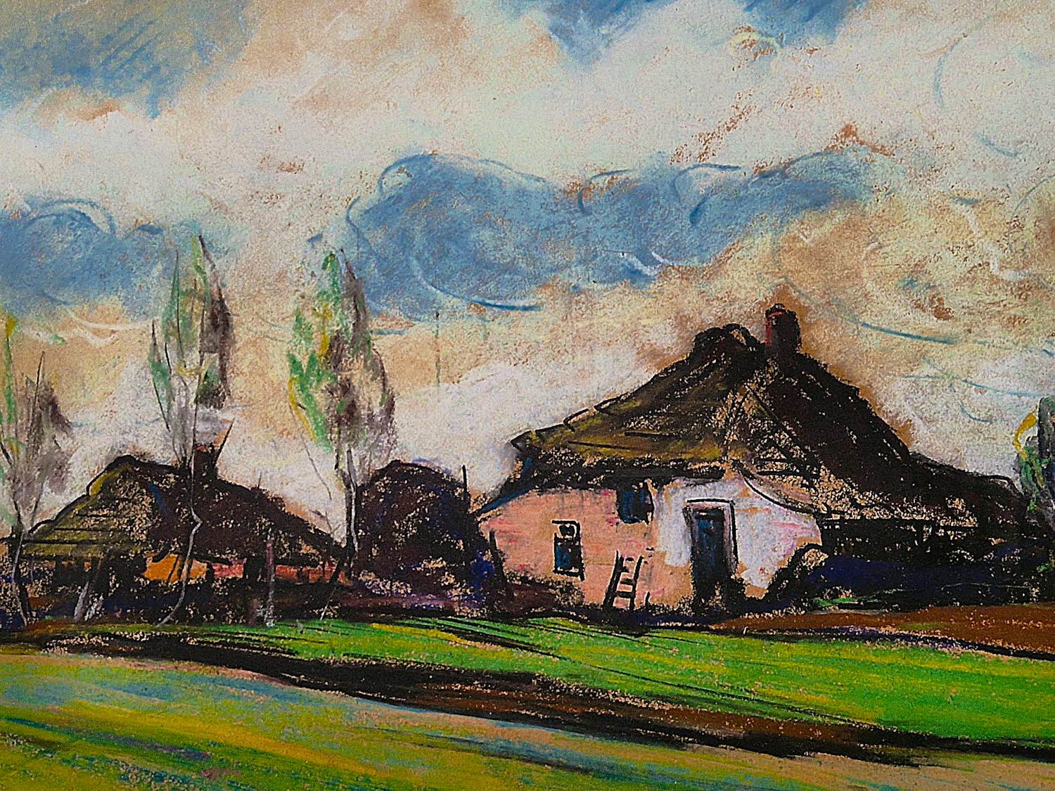 Peter van den Braken - Sfeervol expressionistisch pastel "boerderij te Nuenen" fraai ingelijst verkocht voor € 43!