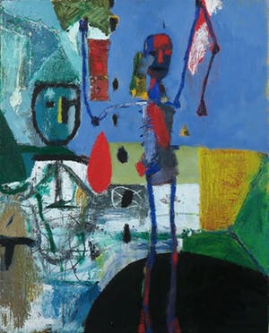Rik van Iersel - Olieverf en collage op doek, Compositie met Twee figuren - Ingelijst kopen? Bied vanaf 600!